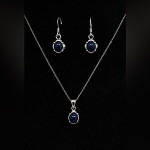 Sapphire Necklace & Earring Set – Silver – Approx. 18”